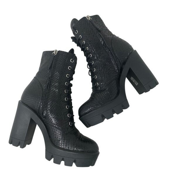 Giuseppe Zanotti Gintonic Black Snake Embossed Leather Combat Platform Boots 7.5 - Picture 7 of 16